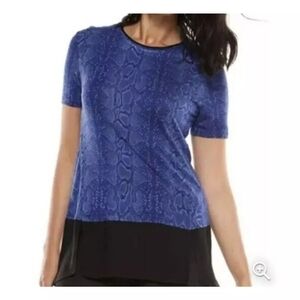 Elie Tahari Tunic Top  Purple Snake Print High Low Sheer Hem Rayon